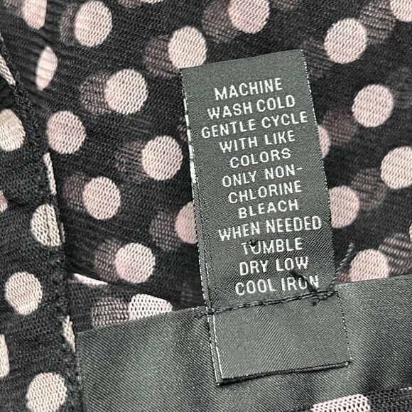 INC International Concepts Blouse 3X Black Pink Polka Dot Sheer Mesh Faux Wrap - Picture 7 of 9